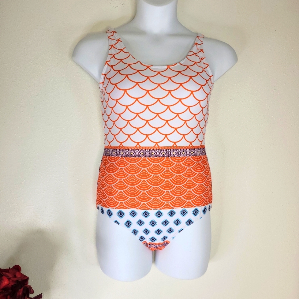 Orange and White One Piece Swimsuit